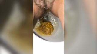 Hairy girl takes a huge shit on the toilet