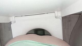 Woman shits in the toilet up close