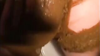 Girl takes a surprise shit on the toilet