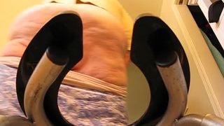 BBW babe shitting on a homemade toilet