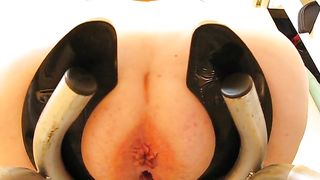 BBW babe shitting on a homemade toilet