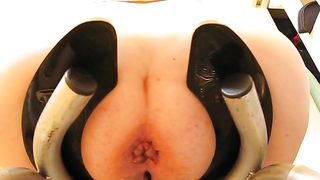 BBW babe shitting on a homemade toilet