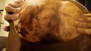 Fingering her tight asshole hard with poop