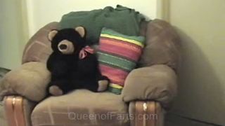 Petite girl farting in pink panties and on her teddy bear