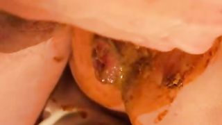 Handjob with fresh poop on her hands