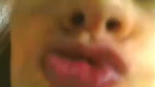 Horny girl licking shit from her dildo