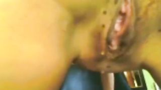 Horny girl licking shit from her dildo