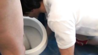 Male slave cleaning her dirty ass