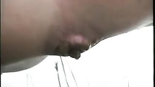 Beautiful redhead pooping outdoor