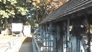 Mature secretary peeing outside her work place