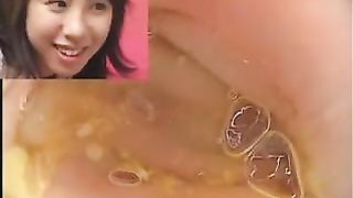 Hot Japanese babe shitting and peeing in a glass bowl