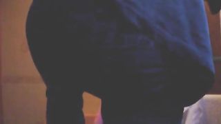 Big turd in black panties beneath her blue jeans