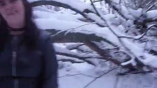 Horny housewife peeing in snow