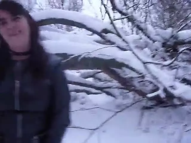 Horny housewife peeing in snow