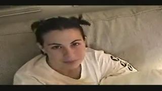 Sexy babe shitting on homemade toilet