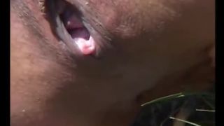 Sexy brunette shitting in a park behind a tree