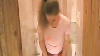 Blonde girl with curly hair farting loud