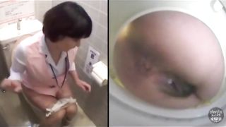 Maid wiping her dirty butthole after pooping