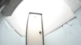 Hairy girl shitting a big one in a public bathroom