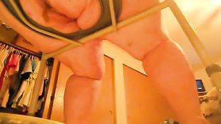 Sexy BBW babe shitting on a homemade toilet