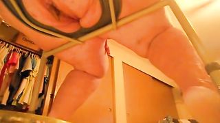 Sexy BBW babe shitting on a homemade toilet