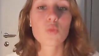 Sexy teen pooping on the kitchen floor