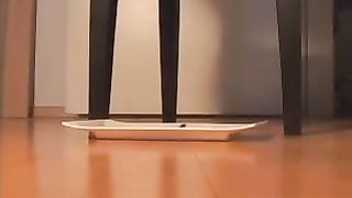 Sexy teen pooping on the kitchen floor