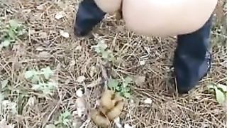 Hot girl has diarheea in the middle of a forest