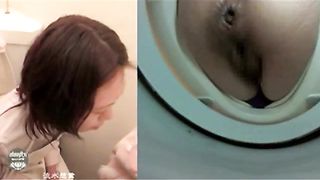 Sexy brown haired teacher pooping