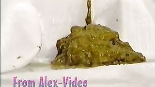 Lesbian sexy girls pooping on the bedroom floor