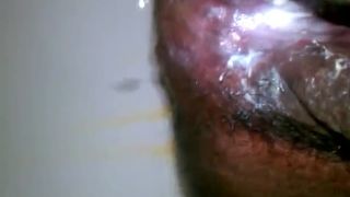 Creampied hairy wife pooping in close up