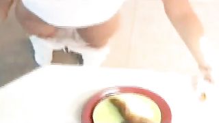 Young girl wiping her ass after pooping a long turd