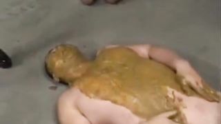 Hairy MILF dropped liquid shit on her slave