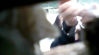 Creampied wife using a public bathroom to poop