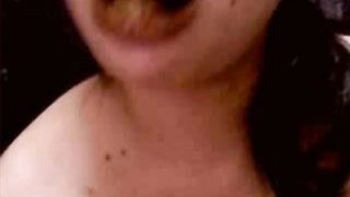 Brunette teen that's working on a webcams website eating shi