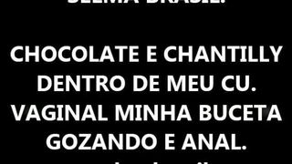 Licking whip cream from her shaved asshole