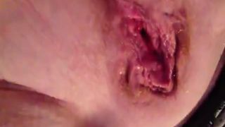 Shaved virgin pooping a big one in close up