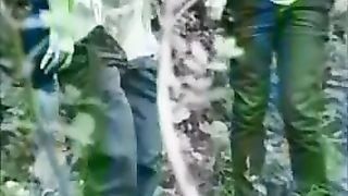 Two best friends pooping together in nature