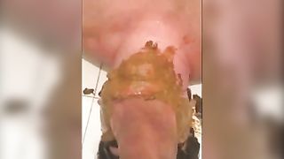 Black mistress pooping on her white slave