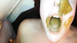 Redhead smearing and eating yellow shit