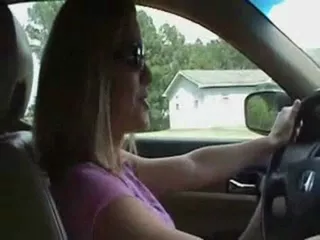 Blonde teen farting in white skirt while driving