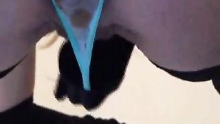 Shit and piss in lace blue panties
