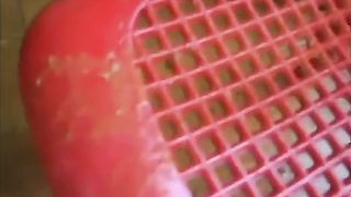 Hot babe is pooping in her pink panties