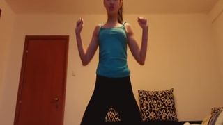 Sexy teen undressed slowly to poop on the bedroom floor