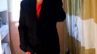 Blonde lady pooping in her white panties