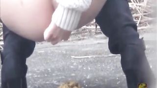 Forced to clean her shit from the ground