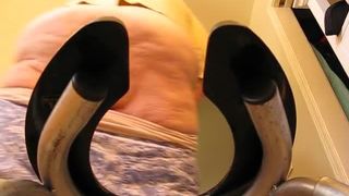 Very fat babe shitting on homemade toilet