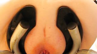 Very fat babe shitting on homemade toilet