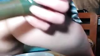 Beautiful cam girl licking shit from a dildo