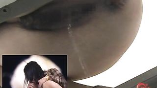 Hairy Asian woman pooping in public bathroom
